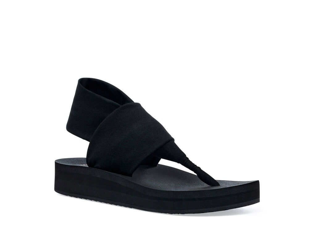 Sanuk Size 6 Yoga Sling Wedge Black On Black Yoga Mat Sandals