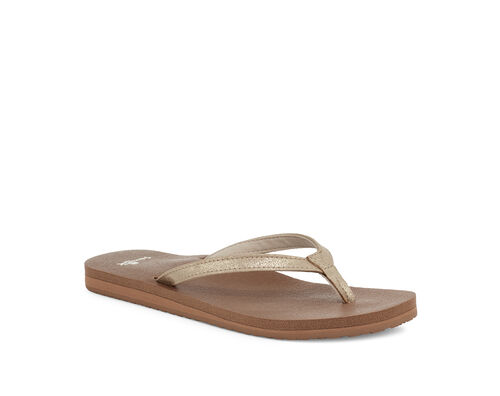 Womens Sanuk Gold Strappy Flip Flops Flats Thongs Sandals Size 9 Minimal  Comfort